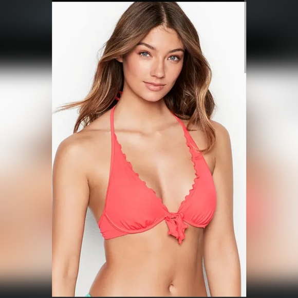 Victoria's Secret Other - Victorias Secret NWT Coral Blush Ruched Ruffle Swim Top NWT Size (40C)